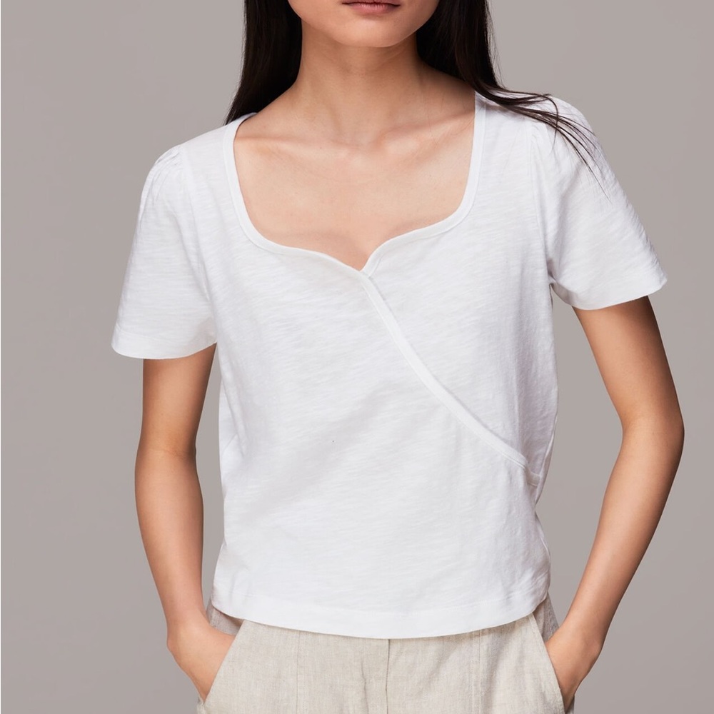 NWT WHISTLES Square Neck Wrap 100% Cotton White Short Sleeve Tee size small